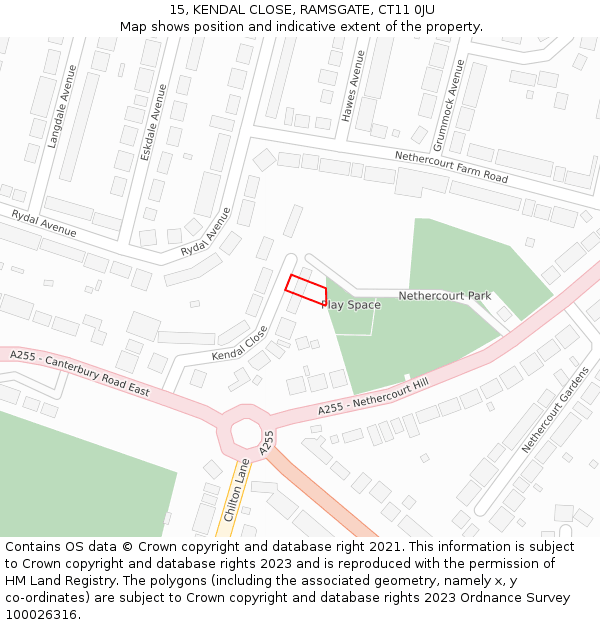 15, KENDAL CLOSE, RAMSGATE, CT11 0JU: Location map and indicative extent of plot