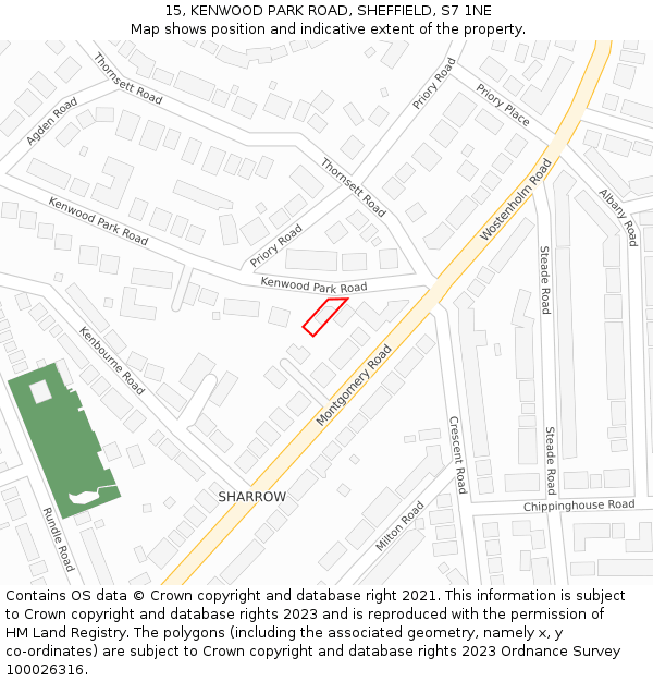 15, KENWOOD PARK ROAD, SHEFFIELD, S7 1NE: Location map and indicative extent of plot