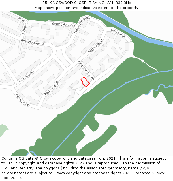 15, KINGSWOOD CLOSE, BIRMINGHAM, B30 3NX: Location map and indicative extent of plot