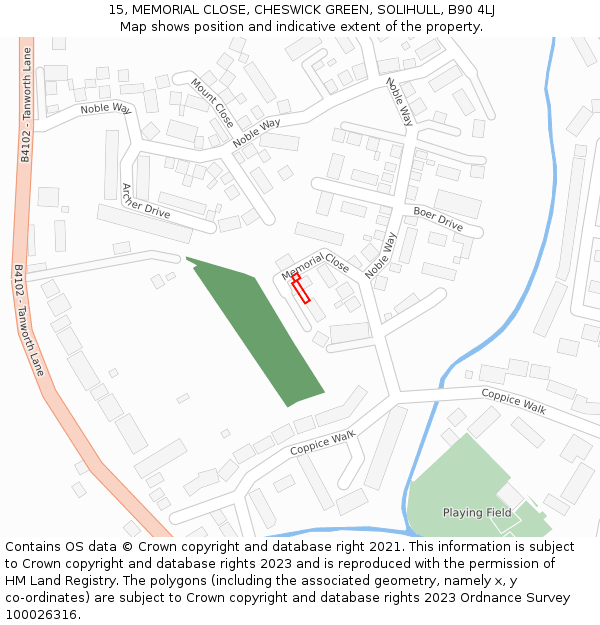 15, MEMORIAL CLOSE, CHESWICK GREEN, SOLIHULL, B90 4LJ: Location map and indicative extent of plot