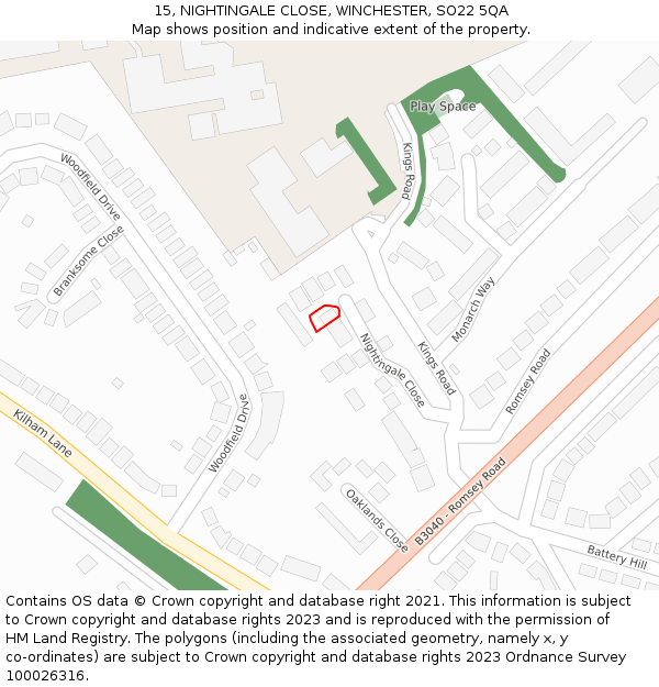 15, NIGHTINGALE CLOSE, WINCHESTER, SO22 5QA: Location map and indicative extent of plot