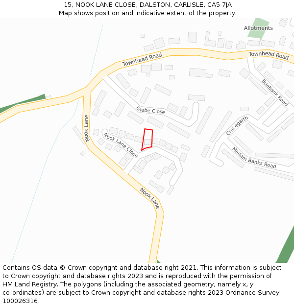 15, NOOK LANE CLOSE, DALSTON, CARLISLE, CA5 7JA: Location map and indicative extent of plot