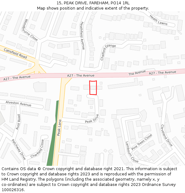 15, PEAK DRIVE, FAREHAM, PO14 1RL: Location map and indicative extent of plot