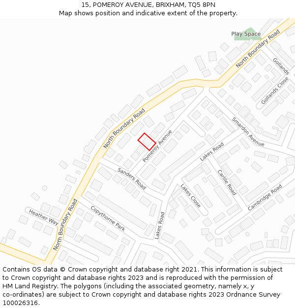 15, POMEROY AVENUE, BRIXHAM, TQ5 8PN: Location map and indicative extent of plot