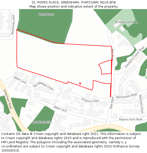 15, POPES PLACE, GREENHAM, THATCHAM, RG19 8FW: Location map and indicative extent of plot