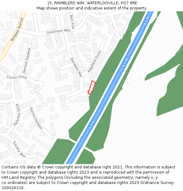 15, RAMBLERS WAY, WATERLOOVILLE, PO7 8RE: Location map and indicative extent of plot