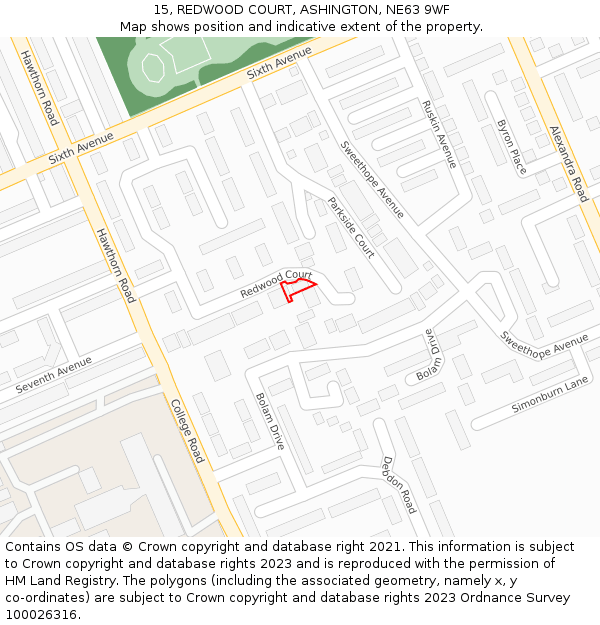 15, REDWOOD COURT, ASHINGTON, NE63 9WF: Location map and indicative extent of plot