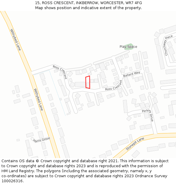 15, ROSS CRESCENT, INKBERROW, WORCESTER, WR7 4FG: Location map and indicative extent of plot