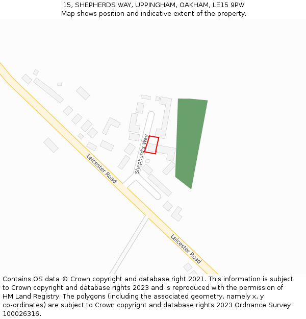 15, SHEPHERDS WAY, UPPINGHAM, OAKHAM, LE15 9PW: Location map and indicative extent of plot