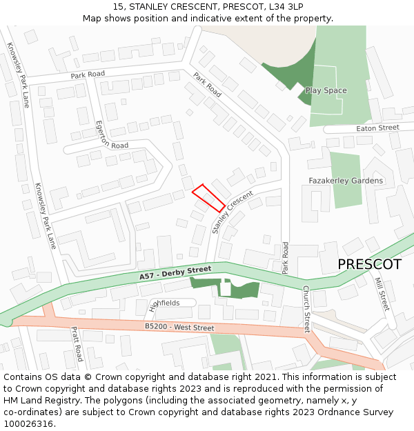 15, STANLEY CRESCENT, PRESCOT, L34 3LP: Location map and indicative extent of plot