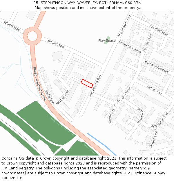 15, STEPHENSON WAY, WAVERLEY, ROTHERHAM, S60 8BN: Location map and indicative extent of plot