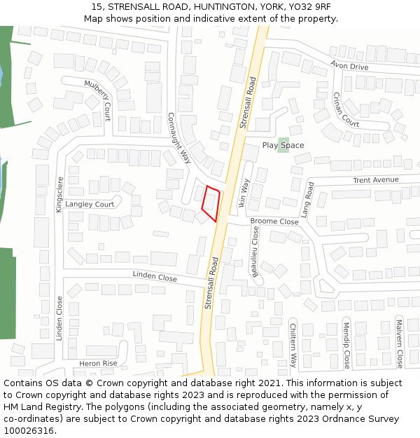 15, STRENSALL ROAD, HUNTINGTON, YORK, YO32 9RF: Location map and indicative extent of plot