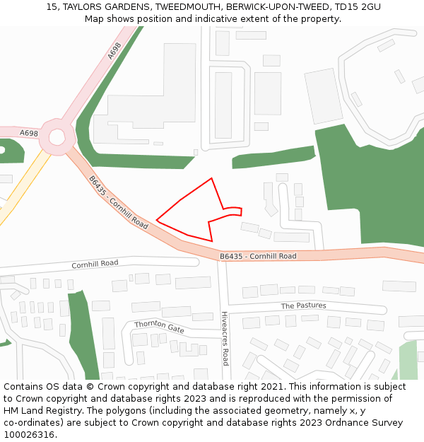 15, TAYLORS GARDENS, TWEEDMOUTH, BERWICK-UPON-TWEED, TD15 2GU: Location map and indicative extent of plot