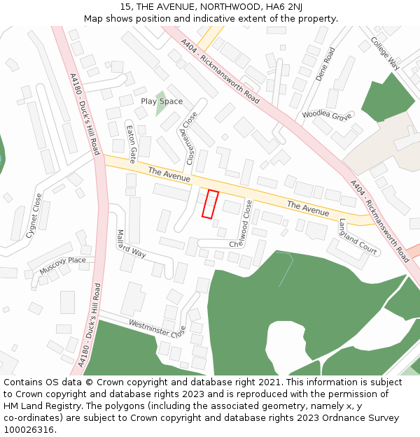 15, THE AVENUE, NORTHWOOD, HA6 2NJ: Location map and indicative extent of plot