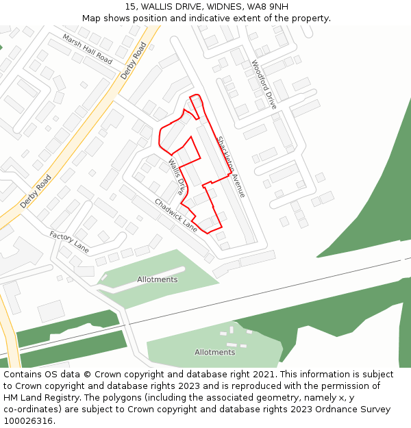 15, WALLIS DRIVE, WIDNES, WA8 9NH: Location map and indicative extent of plot