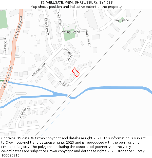 15, WELLGATE, WEM, SHREWSBURY, SY4 5ES: Location map and indicative extent of plot