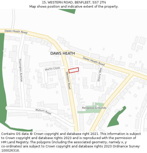 15, WESTERN ROAD, BENFLEET, SS7 2TN: Location map and indicative extent of plot