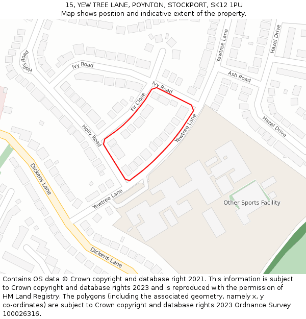 15, YEW TREE LANE, POYNTON, STOCKPORT, SK12 1PU: Location map and indicative extent of plot