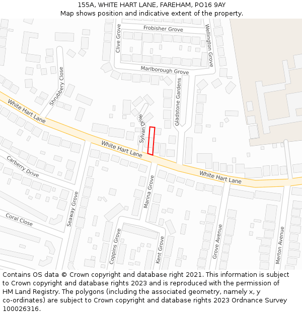 155A, WHITE HART LANE, FAREHAM, PO16 9AY: Location map and indicative extent of plot