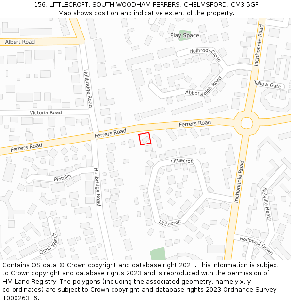 156, LITTLECROFT, SOUTH WOODHAM FERRERS, CHELMSFORD, CM3 5GF: Location map and indicative extent of plot