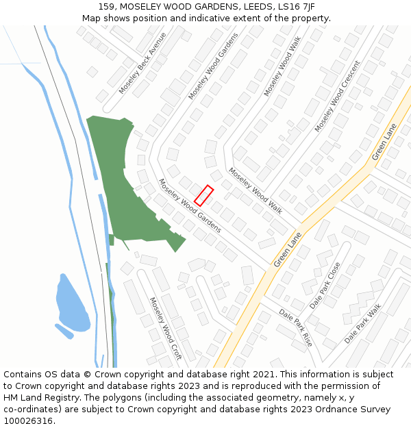 159, MOSELEY WOOD GARDENS, LEEDS, LS16 7JF: Location map and indicative extent of plot