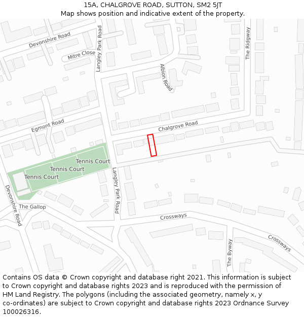 15A, CHALGROVE ROAD, SUTTON, SM2 5JT: Location map and indicative extent of plot