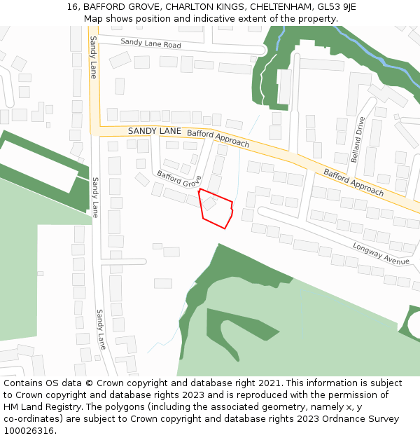 16, BAFFORD GROVE, CHARLTON KINGS, CHELTENHAM, GL53 9JE: Location map and indicative extent of plot