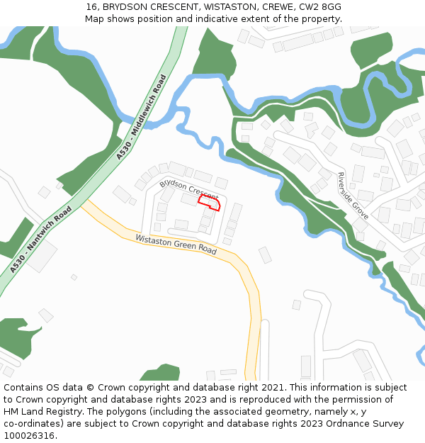 16, BRYDSON CRESCENT, WISTASTON, CREWE, CW2 8GG: Location map and indicative extent of plot