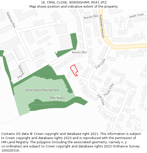 16, CRAIL CLOSE, WOKINGHAM, RG41 2PZ: Location map and indicative extent of plot