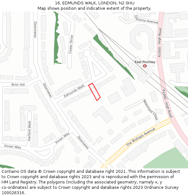 16, EDMUNDS WALK, LONDON, N2 0HU: Location map and indicative extent of plot