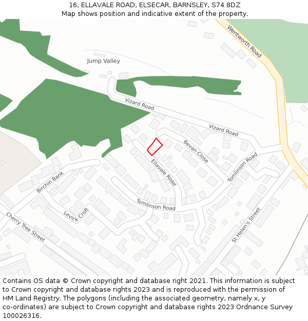 16, ELLAVALE ROAD, ELSECAR, BARNSLEY, S74 8DZ: Location map and indicative extent of plot