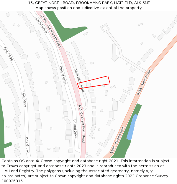 16, GREAT NORTH ROAD, BROOKMANS PARK, HATFIELD, AL9 6NF: Location map and indicative extent of plot