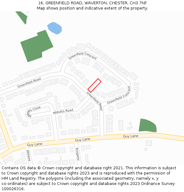 16, GREENFIELD ROAD, WAVERTON, CHESTER, CH3 7NF: Location map and indicative extent of plot