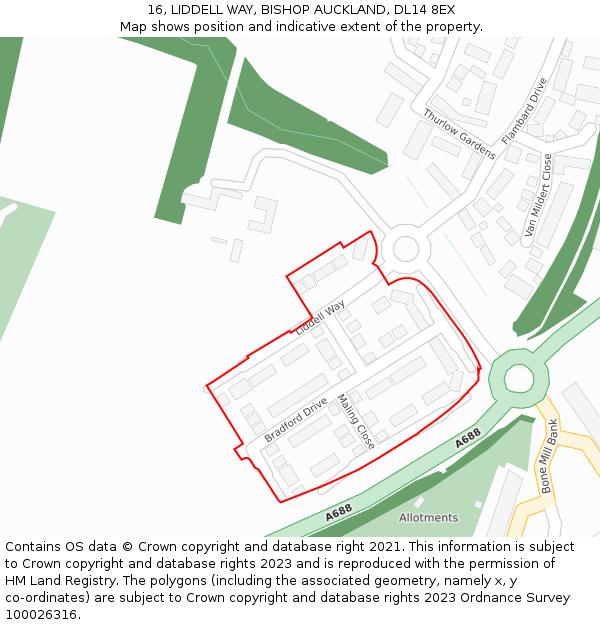 16, LIDDELL WAY, BISHOP AUCKLAND, DL14 8EX: Location map and indicative extent of plot