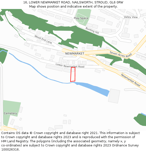 16, LOWER NEWMARKET ROAD, NAILSWORTH, STROUD, GL6 0RW: Location map and indicative extent of plot