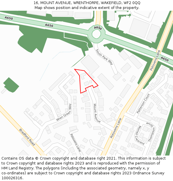 16, MOUNT AVENUE, WRENTHORPE, WAKEFIELD, WF2 0QQ: Location map and indicative extent of plot