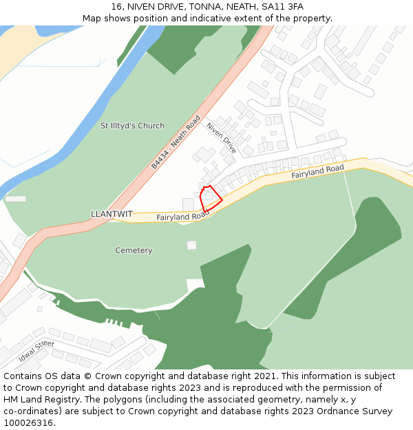 16, NIVEN DRIVE, TONNA, NEATH, SA11 3FA: Location map and indicative extent of plot