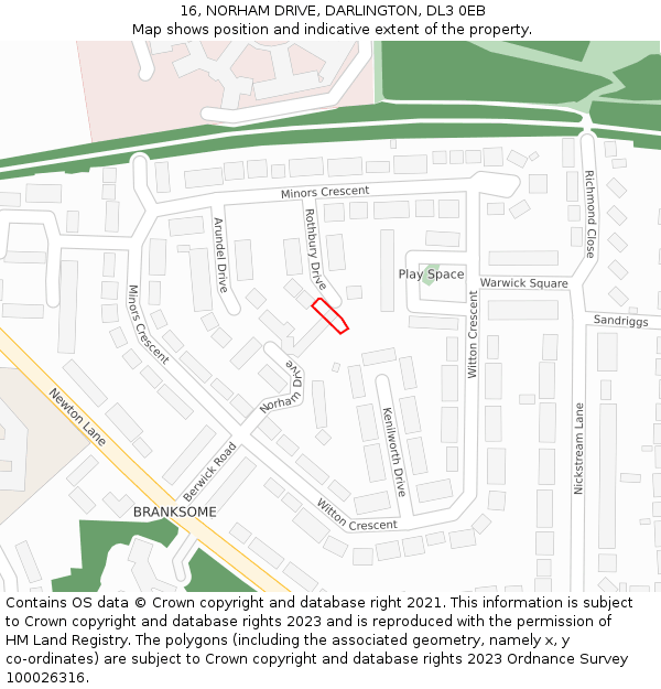 16, NORHAM DRIVE, DARLINGTON, DL3 0EB: Location map and indicative extent of plot