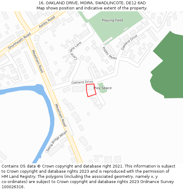 16, OAKLAND DRIVE, MOIRA, SWADLINCOTE, DE12 6AD: Location map and indicative extent of plot