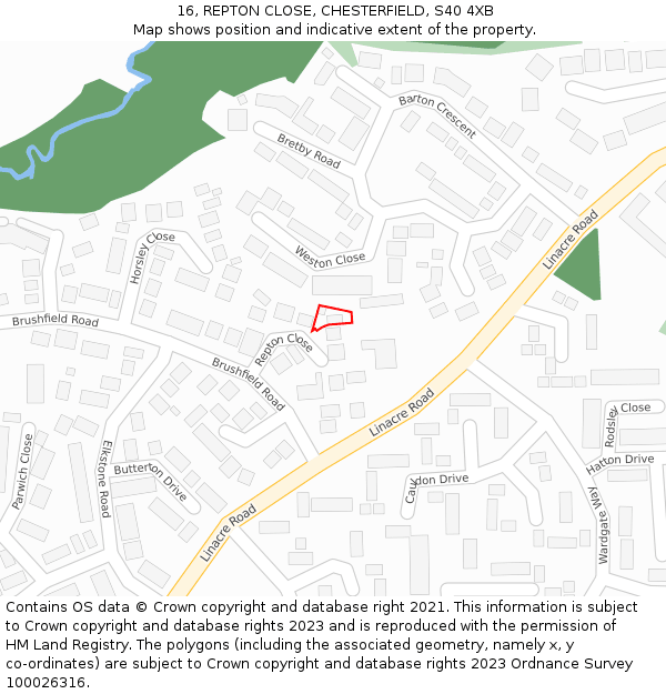 16, REPTON CLOSE, CHESTERFIELD, S40 4XB: Location map and indicative extent of plot