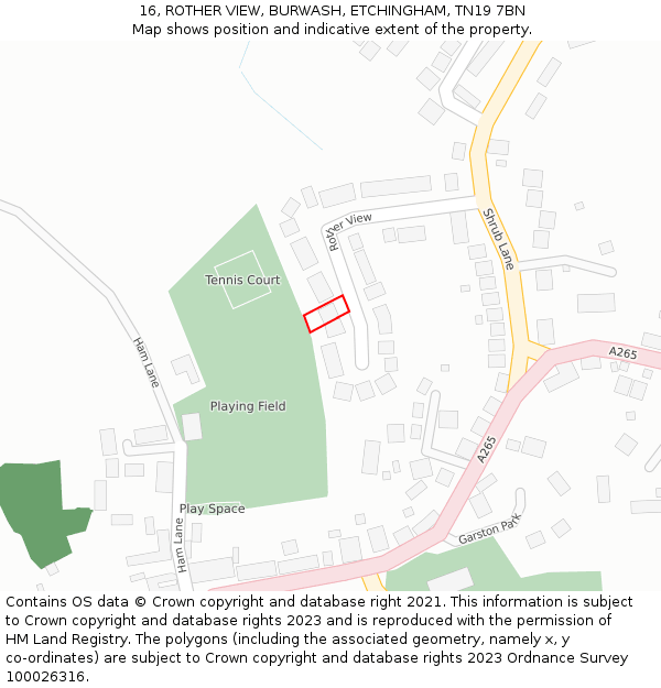 16, ROTHER VIEW, BURWASH, ETCHINGHAM, TN19 7BN: Location map and indicative extent of plot