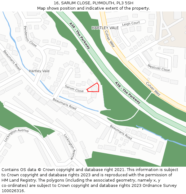 16, SARUM CLOSE, PLYMOUTH, PL3 5SH: Location map and indicative extent of plot