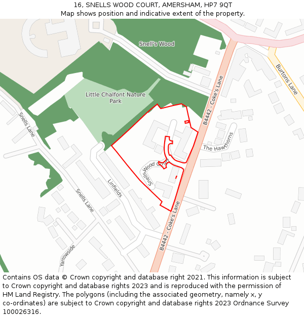 16, SNELLS WOOD COURT, AMERSHAM, HP7 9QT: Location map and indicative extent of plot