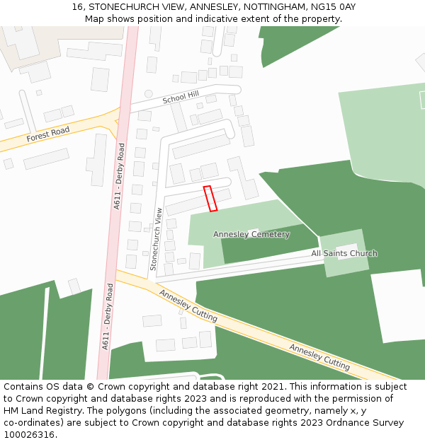 16, STONECHURCH VIEW, ANNESLEY, NOTTINGHAM, NG15 0AY: Location map and indicative extent of plot