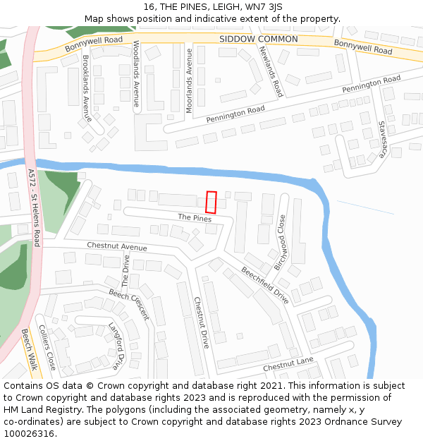 16, THE PINES, LEIGH, WN7 3JS: Location map and indicative extent of plot