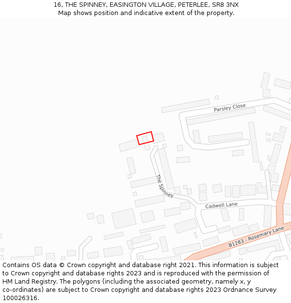 16, THE SPINNEY, EASINGTON VILLAGE, PETERLEE, SR8 3NX: Location map and indicative extent of plot