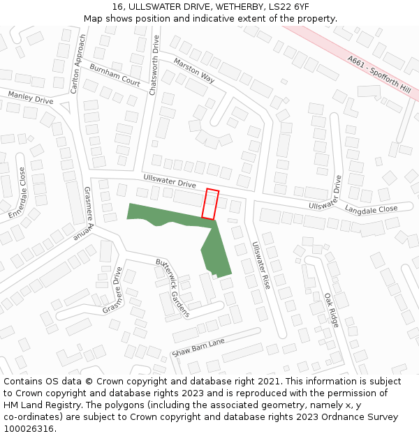 16, ULLSWATER DRIVE, WETHERBY, LS22 6YF: Location map and indicative extent of plot