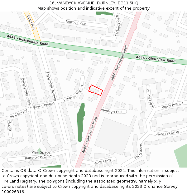 16, VANDYCK AVENUE, BURNLEY, BB11 5HQ: Location map and indicative extent of plot