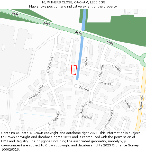 16, WITHERS CLOSE, OAKHAM, LE15 6GG: Location map and indicative extent of plot