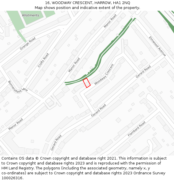 16, WOODWAY CRESCENT, HARROW, HA1 2NQ: Location map and indicative extent of plot